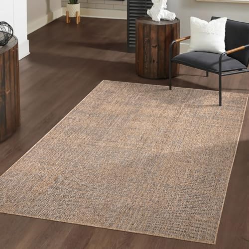 TT Home Outdoor Rug Waterproof - Easy-Cleaning, UV- & Weather-Resistant Patio & Garden Area Rug for Porch, Kitchen & Hallway, colour:Beige Brown, Size:160x220 cm