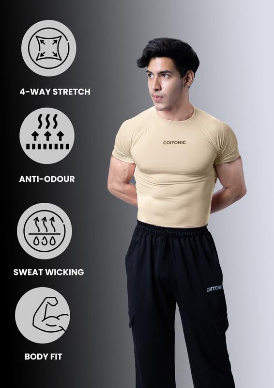 Image of COITONIC Men Compression Half Sleeves Round Neck T-Shirt for Gym and Sports Wear