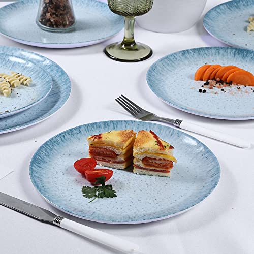 Dinnerware Set - 12Pcs Melamine Plates And Bowls Set, Service For 4, Light Blue With Spot #TOP6