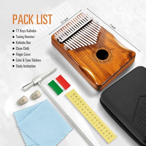 Image of MIFOGE 17Keys Kalimba Thumb Piano with Hard Case Koa
