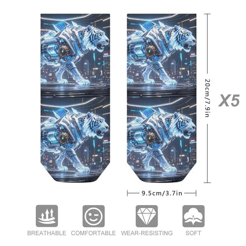 Mechanical Tiger Ankle Socks 5-Pack, Breathable Casual Athletic Socks for Women Men, One Size (6-11)2