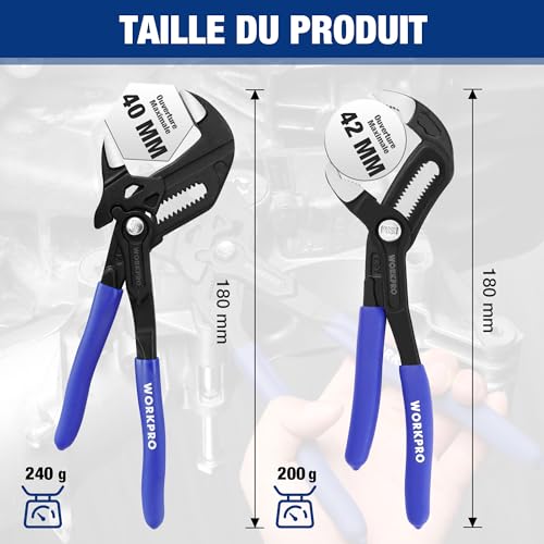 Pinces multiprises WORKPRO 180 mm set de 2 pour travaux de plomberie