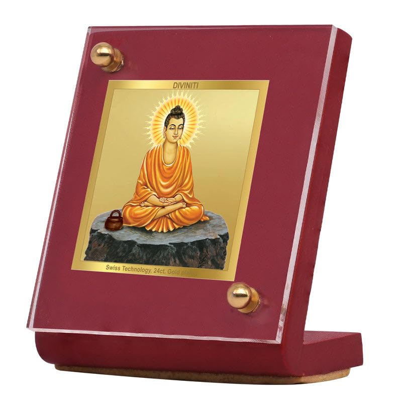 Image of DIVINITI Intima Pure 24K Gold Plated Buddha Spiritual Frame - Luxury Home, Office & Meditation Decor | Premium Gold Foil Artwork in MDF Frame | Table Top Display (16 X 13.5 CM)
