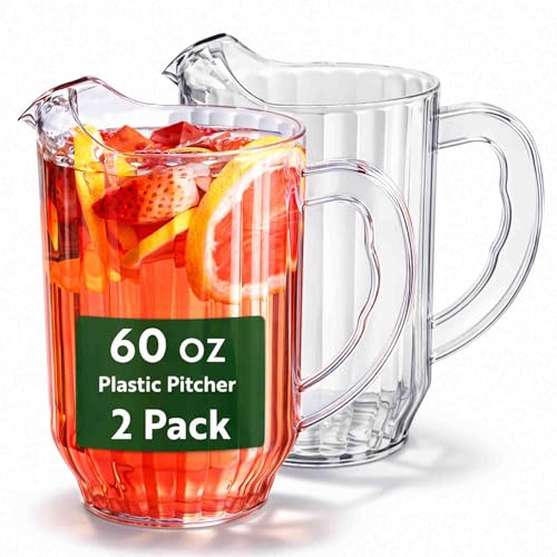 Image of Restaurantware 60 Ounce Beer Pitcher - 2 Count - Chef 101 Durable Restaurant Pitcher - Hard Plastic, Serve Soda, Lemonade, Juice, Or Sangria, Clear Plastic Water Glass, For Bars, Parties, Or Homes,