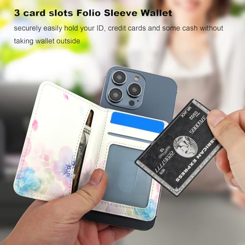 Image of HAOPINSH for MagSafe Wallet Magnetic Wallet Card Holder, Pale Flower Pattern Detachable Adjustable Flip Leather iPhone Kickstand Mag Safe Card Slots for iPhone 16 /15 /14 /13 /12 Series