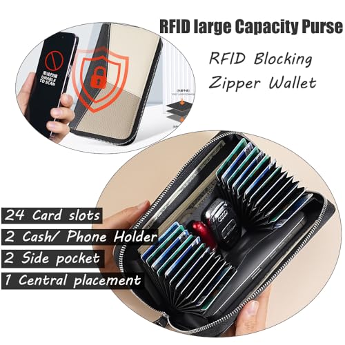 RFID Genuine Leather Wallet for Women, Large Capacity Zipper Purse, Credit Card Holder, Birthday Gift for Female Ladies Mom Wife Girlfriend Aunt3