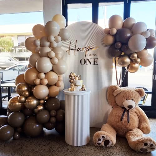 Image of Brown Gold Balloon Garland Arch Kit, 18 12 10 5 inch Different Sizes Brown Beige Nude Metallic Confetti Gold Balloons for Birthday Party Netural Bear Baby Shower Decorations