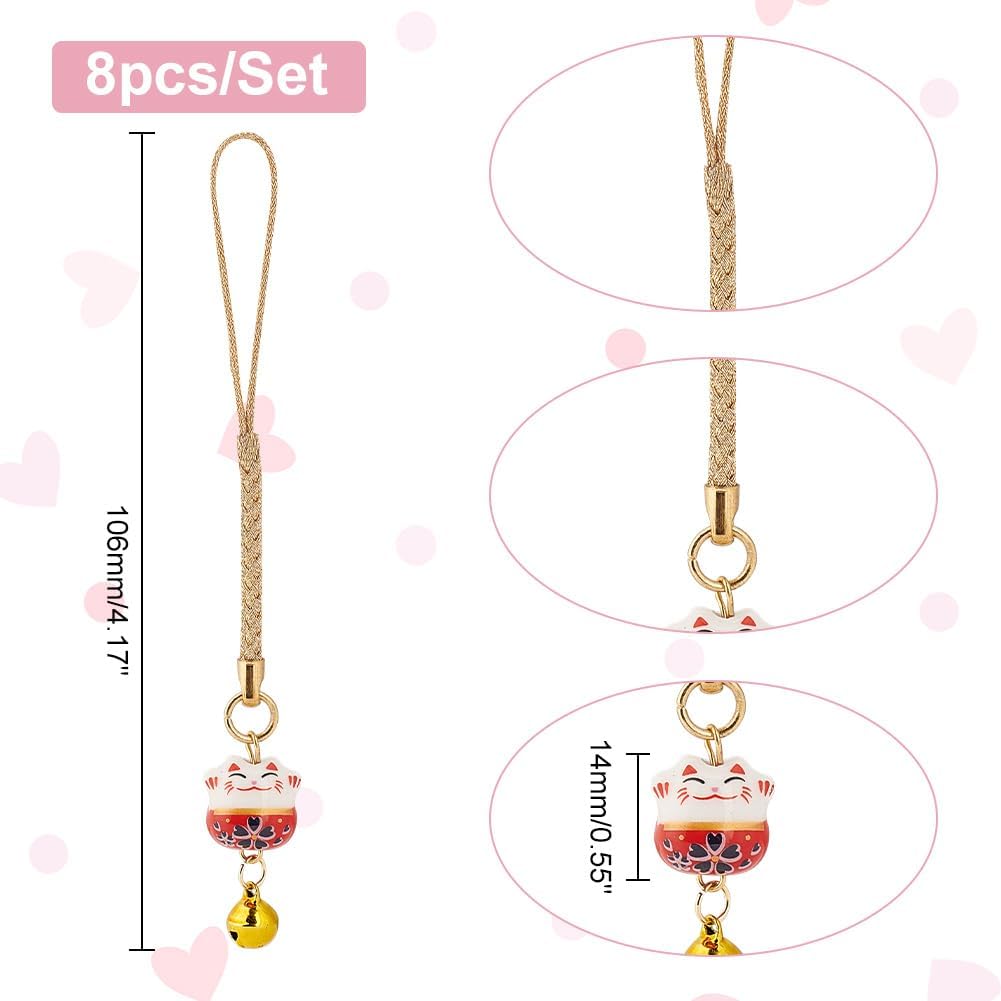 PH PandaHall 8pcs Lucky Cat Keychain Beckoning Cat Pendants Japanese Maneki Neko Fortune Pendants Keyrings Wealth Health Cats Ornament Mobile Phone Pendant for Cell Phone Backpack Wallet Christmas image 2