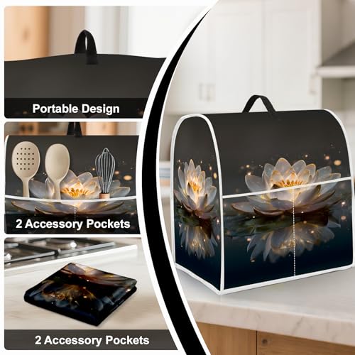 Image of Kitchen Dust Cover Compatible with 4.5 5 6 8 quart Stand Mixer, Kitchen Appliance Protective Covers with Top Handle and Pocket (Lotus, For All 6-8 qt Mixer)