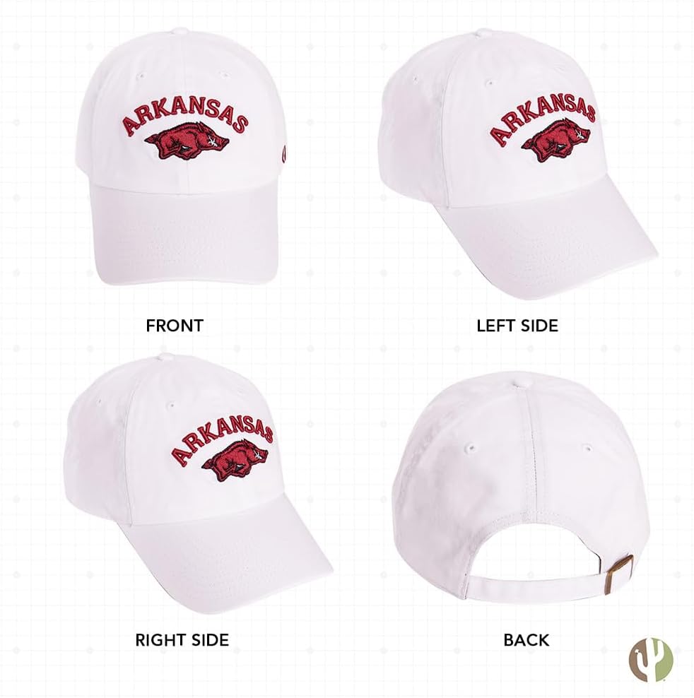 Desert Cactus University of Arkansas Baseball Hat Razorbacks U of A Hogs Brimmed Embroidered Hats Cap Adjustable Cloth Strap Adult (Style E1) White - Image 3