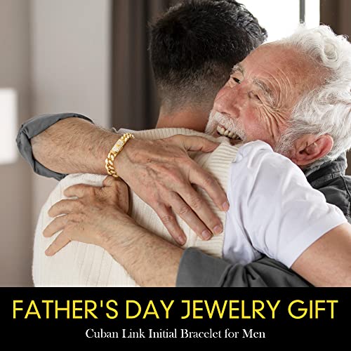 Etevon Fathers Day Gift Cuban Link Initial Bracelet For Men Gold Plated Hip Hop Mens Jewelry Gift For Boyfriend Birthday Christmas Valentines Day Diamond Gold Chain Jewelry Gifts For Men Husband Boy Son #TOP3
