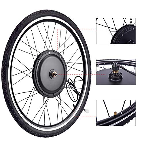Fineshine 26" Front/Rear Wheel Electric Bicycle Wheel Kit 48V 1000W E-Bike Conversion Kit, Cycling Hub Motor with Intelligent Controller and PAS System for Road Bike (Front Wheel)