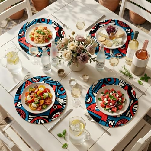 Image of Zimittory Round Cotton Dining Table Mats Set of 4, 14-inch, Pablo Pop