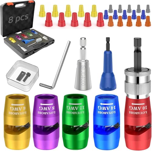 rozizimo US Regulations Wire Stripping for Drill, Wire Stripping Tool & Twisting Tool for AWG 14-12-10-8-6 Gauge, 8 in 1 Quickly Drill Wire Stripping Tools Set, 25 PCS Wire Connectors Nuts