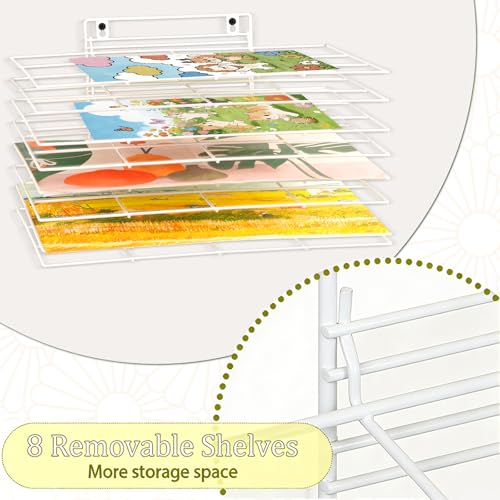 Image of Art Drying Rack for Classroom Paint Drying Rack Small Wall Art Storage Rack with 8 Removable Shelves for Classrooms and Art Studios (White, 8 Shelves)