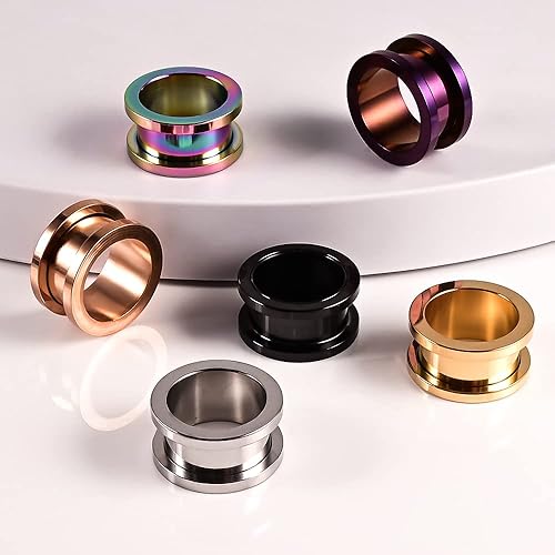 Miniatura 5 de Juego de 12 tapones para los oídos de acero inoxidable 316L, calibre grande, tornillo de estiramiento, ajuste de túneles calibre 0.07 oz - 1 pulgada