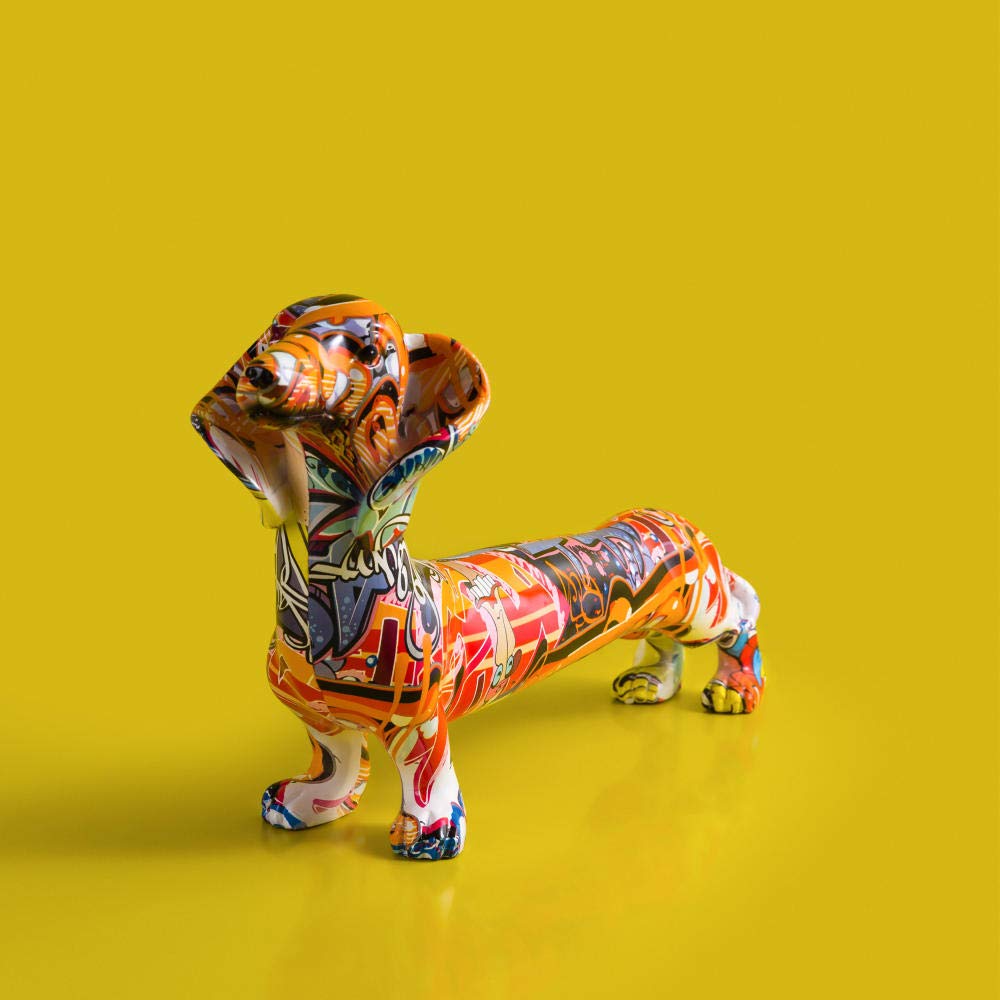 Statue Décorative Teckel (chien Saucisse) En Résine Colorée - Hauteur Environ 22 Cm, Décoration Maison, Bureau, Cadeau Original
