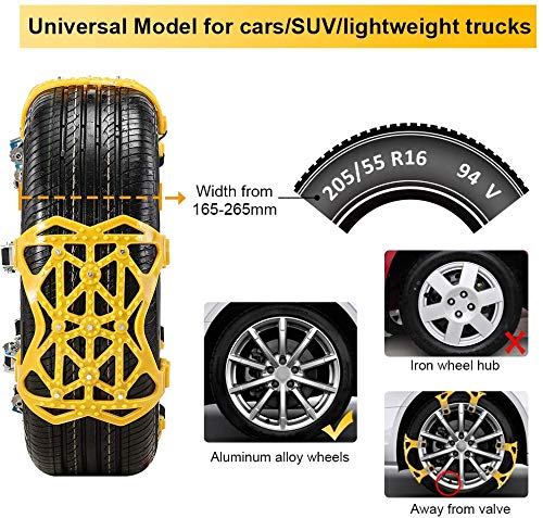 Qoosea Snow Chains 7 Pack Universal Car Anti-Skid Emergency Adjustable Tire Chains for Cars SUV Truck Driving on Snow and Ice Road, Sand and Mud Road, Uphill Road, Fit Tire Width from 165mm-265mm
