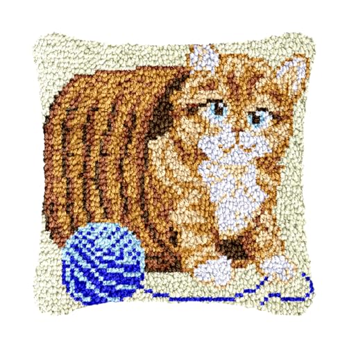 Image of bositigo Cat Latch Hook Pillow Kit for Adults & Kids, DIY Pre-Printed Canvas Craft, 17x17 Inch Decorative Cover for Sofa Cushions, Bedroom Decor (Cat Pattern 16)
