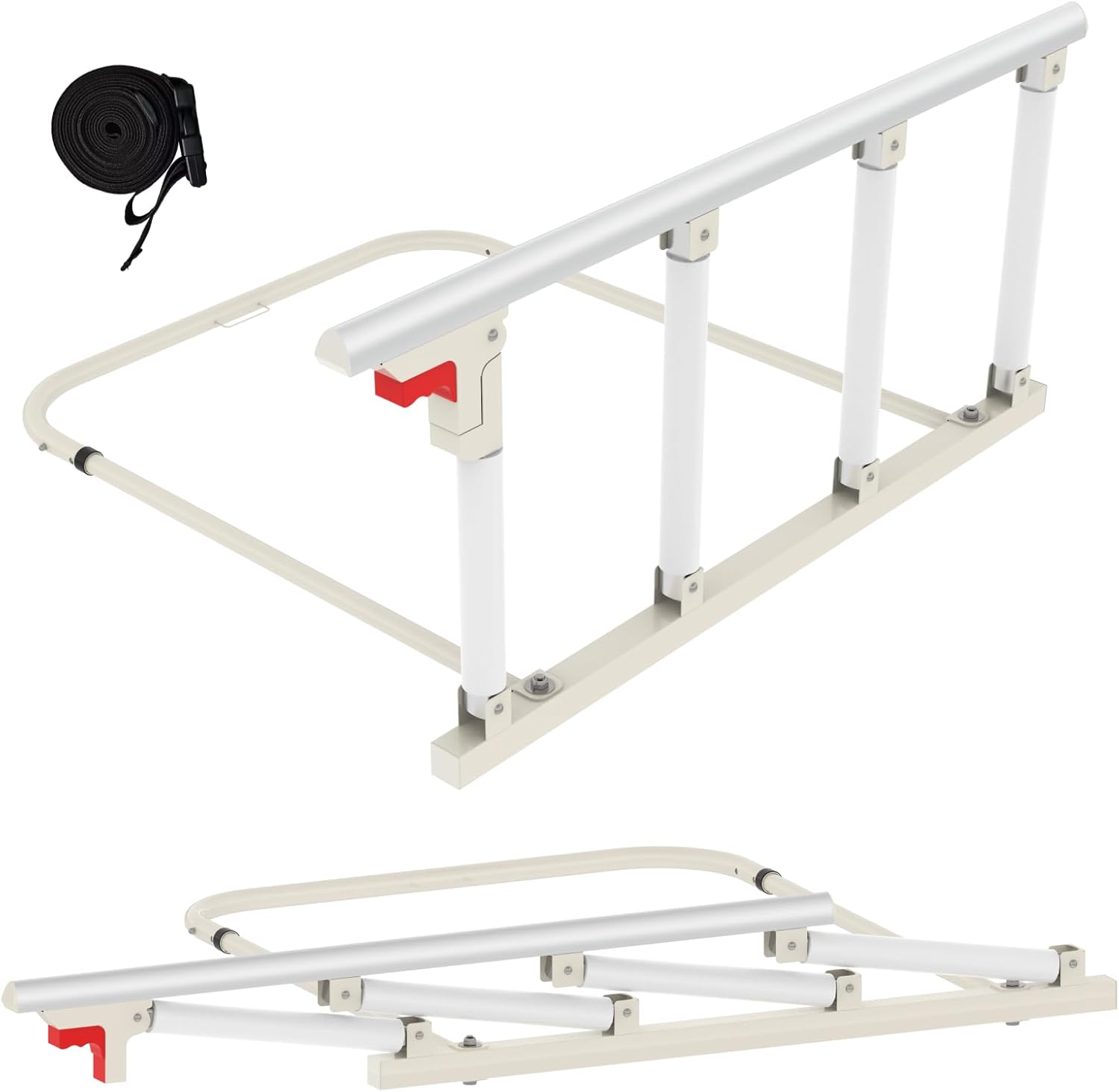 Bed Rails for Elderly Adults Safety, Folding Bedside Assist Rail Handle, Collapsible Bed Fence Preventing Falling for King, Queen, Full, Twin (with Crash Cushion) White-round Pipe