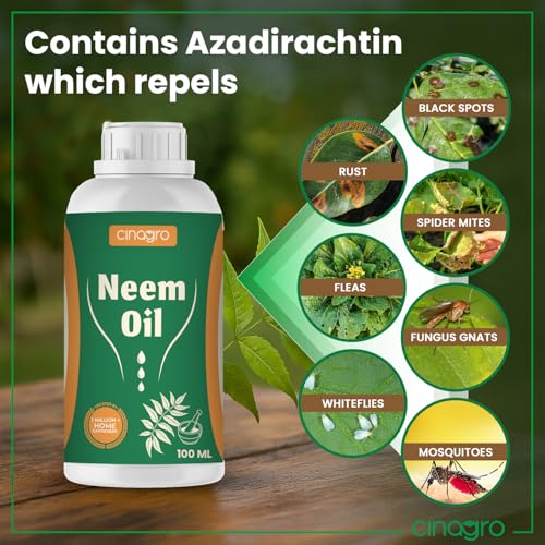 Image of Cinagro Cold Pressed Neem Oil Concentrate (100ml, Makes 25 Litre Spray) Organic, Water-Soluble, Plant Protector, Removes Mealybugs, Fungus & Insect Control for All Plants, Indoor & Outdoor Use