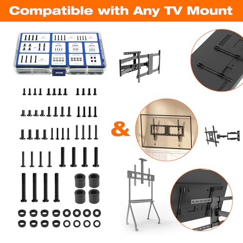 Charmount Universal TV Wall Mount Screws Hardware Bolt Kit, Includes M4, M5, M6, M8, Spacers and Washers, VESA Mounting Screws Set for All TVs and Monitors