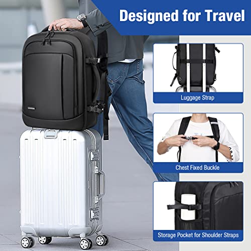 Lekespring Handgepäck Flugzeug für Herren Damen, 17 Zoll Laptop Rucksack Reiserucksack, 30L mit 6 Teilige Kleidertaschen für Urlaub Business Arbeit Reisen, Schwarz