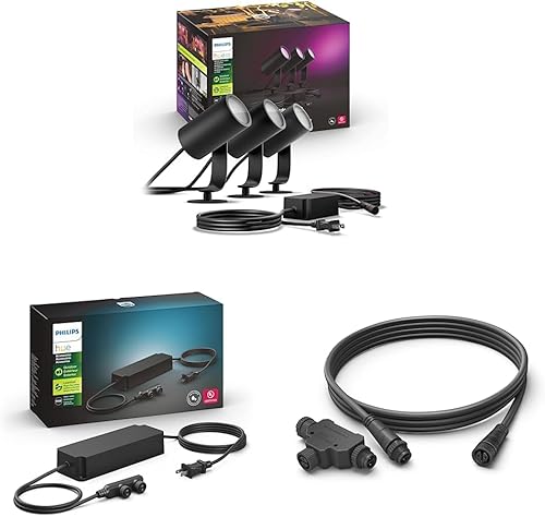 Philips Hue White and Color Ambiance Lily - Kit de base para exteriores y fuente de alimentación para exteriores de 100 W, a prueba de clima, cable