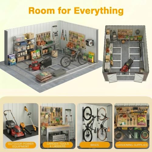 Image of Devoko 10x8 FT Outdoor Storage Shed with Floor Frame, Metal Tool Shed for Garden Backyard Patio(Gray)