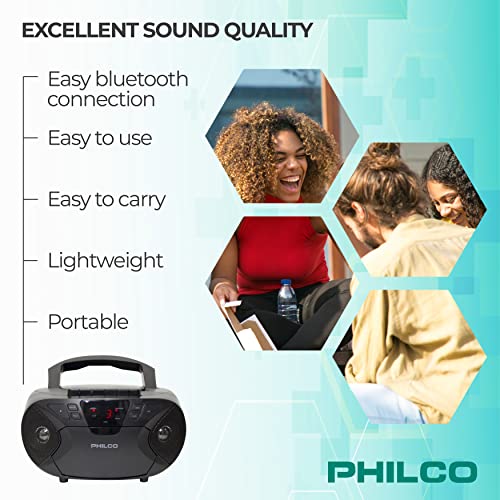 Philco Portable Bluetooth Boombox With Cd And Cassette Player | Cassette Recorder | Connect To Headphones | Cd Player Is Compatible With Mp3/Wma/Cd-R/Cd-Rw Cds | 3.5Mm Aux Input | Ac/Battery Powered #TOP4