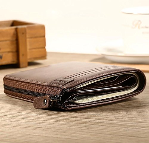 Men's Wallet, Genuine Cowhide Leather Wallet With Zipper Coin Pocket for Men4