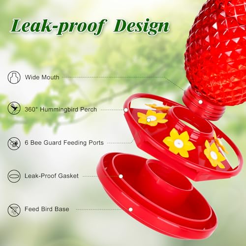 Fchstaer Glass Hummingbird Feeders for Outdoors Hanging 16oz 2 Pack Red Pineapple Bee & Ant Proof 360°Perch Leakproof Easy Clean with 6 Feeding Ports Gifts for Mom by Fchstaer - Used condition - Image 9