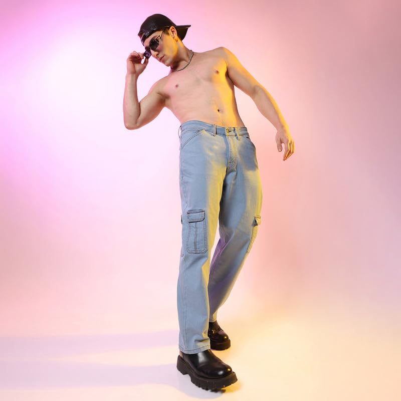 Image of CAHOOT Men's Denim Jeans Wear | Light-Wash | Button Closure | Regular Fit | Denim Jeans Crafted with Comfort Fit for Everyday Wear