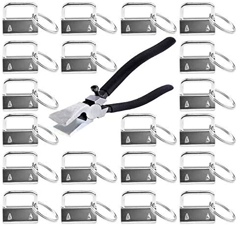 EWONICE Glass Running Pliers and 40 Pcs 1 Inch Fob Chain Wristlet Hardware with Key Ring (Key Fob with Pliers)