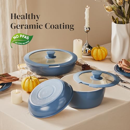 Image of Redchef Ceramic Cookware Set, Removable Handle Pots and Pans Non-Stick, Rv Cookware Set, Non-Toxic Pots and Pans Set No PFAS, PTFE, PFOA, Detachable Pots and Pans, Dishwasher & Oven Safe(Blue)