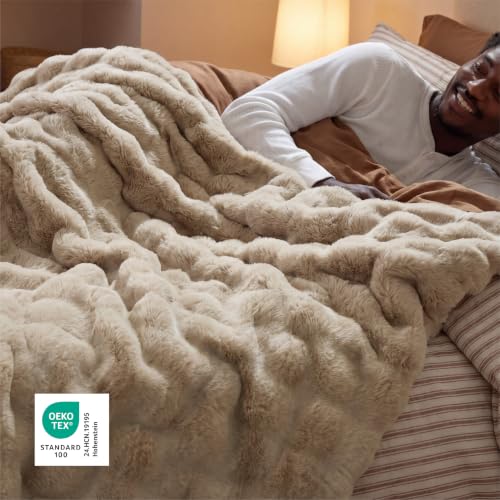 Image of Bedsure GentleSoft Bubble Faux Fur King Size Blanket for Bed, Fluffy Fuzzy King Blanket for Winter, Soft Cozy Faux Fur Bedding Thick Warm Plush Decor for Bedroom, Beige, 104x90