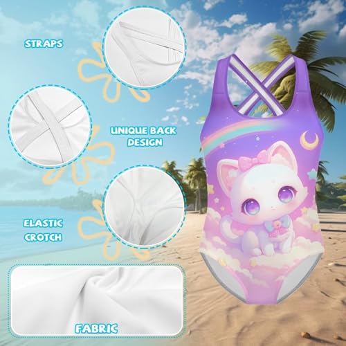 Image of Girls One Piece Swimsuits Teens Sleeveless Back Cross Strap Bathing Suit Kids Quick Dry Cute Beach Swimwear(5-14)