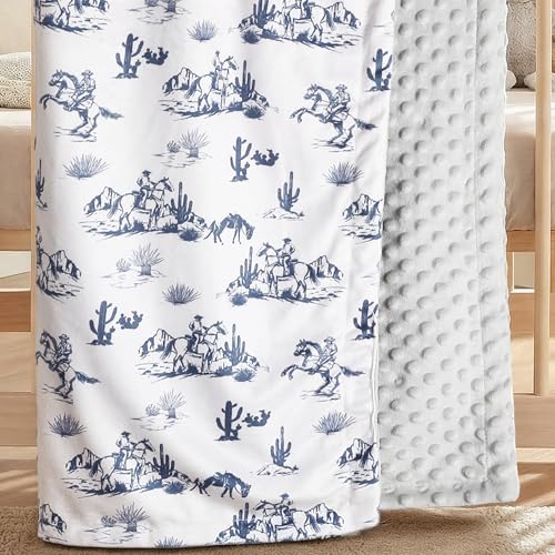 Image of Tegeme Western Baby Blanket Cowboy for Nursery Room Decor, Blue, Classic