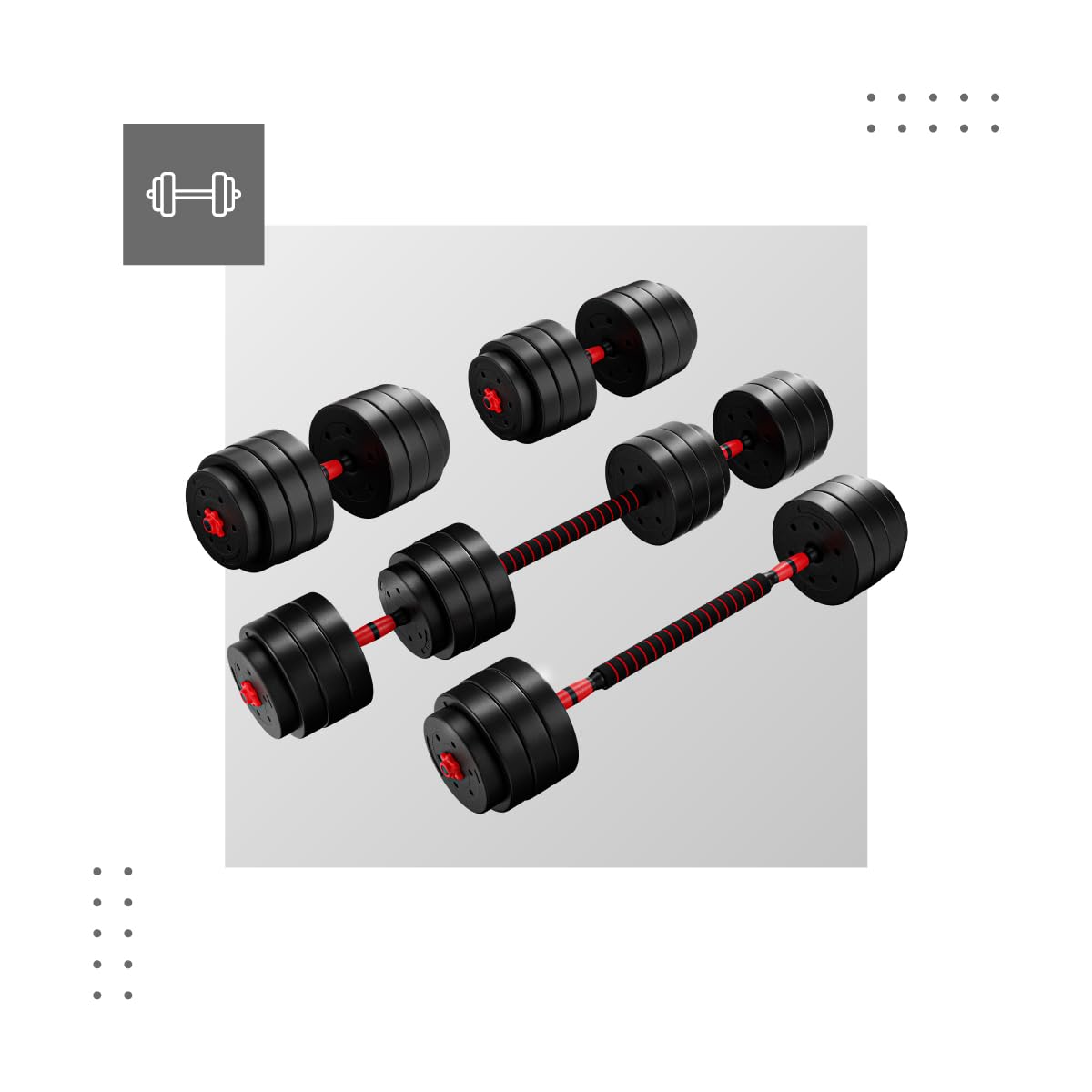 ATHLER Lion | Verstellbares Hantelset Kurzhantel Langhantel Kettlebell | 2-in-1 Hanteln 20–65 kg | Home Gym Fitness Krafttraining Set | Aerobic Gewichtstraining | 1 Set