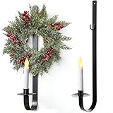 SiliFine 2 Set Christmas Metal Wall Candle Sconce Holder Wall Mount Candle Holder with Berry Wreath for Farmhouse Living Room Entryway Fireplace Bedroom Bathroom Decor, Only Applicable to LED Candles