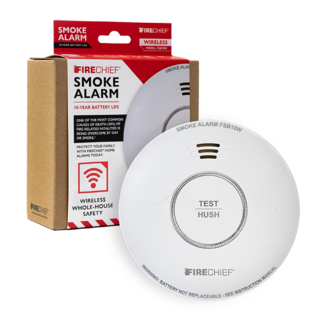 Smoke Alarm with Wireless Interlink - 10 Year Sealed Battery - Kitemark Certified to BS EN 14604 - Wirelessly Interlink with Firechief CO Alarms for Home - Complies Scottish Regulation - FSB10W Model
