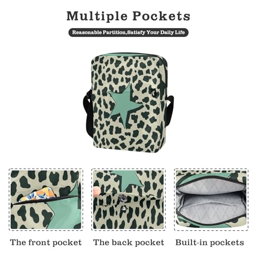 small messenger bag for men Shoulder Bag Purse For Teens Adjustable Strap for Casual Casual- Leopard Print Star Lightgreen2