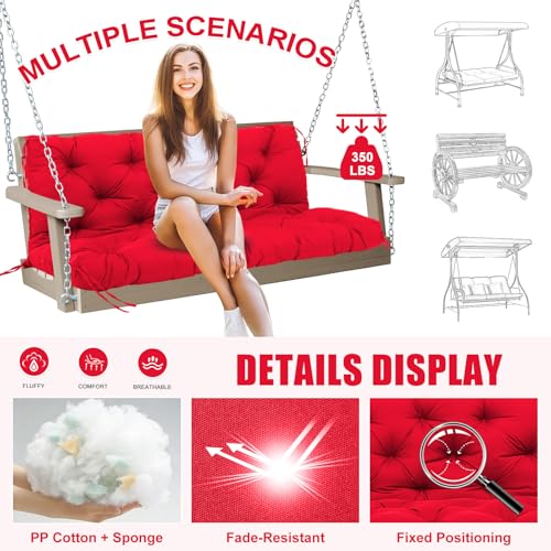 Image of Porch Swing Cushions Outdoor 48 inch x 40 Waterproof Swing Cushions 3 Seater Replacement with Backrest & 8 Ties 5 inch Thick Bench Swing Cushions for Outdoor Furniture Patio(Red)