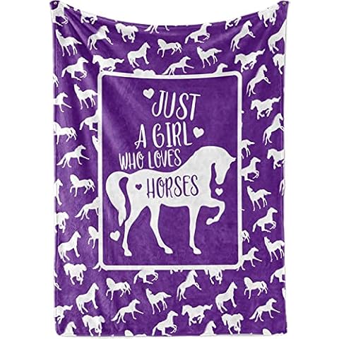 Horse Gifts for Girls, Horse Blankets for Girls/Women/Horse Lovers, JUST A Girl WHO Loves Horses, 50'' x 65'' Horse Pattern Flannel Fleece Plush Blankets, Horse Stuff for Birthday/Christmas (Purple) Cover