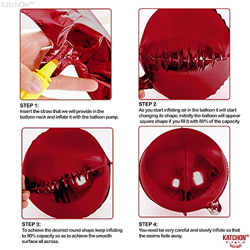 Image of KatchOn, Big Metallic Ruby Red Balloons - 22 Inch, Pack of 6 | Round 4D Mylar Balloon for Valentines Day Decorations | Valentines Balloons for Galentines Decorations | Red Party Decoration, Birthday