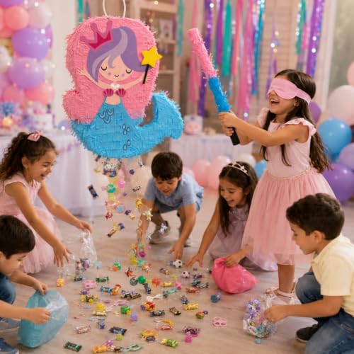 Image of Wanna Party 3D Mermaid Tail Pinata /Khoibag for Girls Mermaid Pinata Birthday Decorations, Pinata for Underwater Theme,Summer Theme Parties Game Candy Holder Accessories-Great 3D Hanging Decoration
