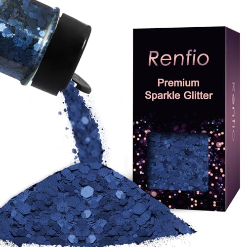 Renfio Matte Royal Blue Chunky Glitter,1.76oz/50g Mixed Blue Resin Glitter