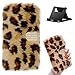 Shinyzone Custodia a Portafoglio in Peluche per Samsung Galaxy S7 Edge con Slot per Schede, Pelosa Leopardo Marrone Morbida Pelliccia Coniglio Finta Diamante Cristallo Fibbia Cover Antiurto