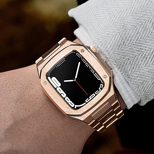Boîtier en métal pour Apple Watch et bracelet caoutchouc : kit de modification de luxe 45mm - 4
