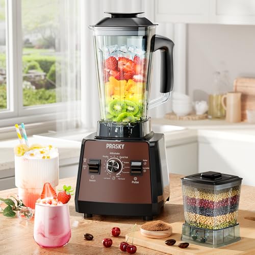 Image of Blenders for Kitchen, Smoothie Blender, 2400W /1000W Prasky Blender & Grinder Combo, 25,000 RPM High Speed, 68oz BPA-Free Food Processor, Countertop Blender for Smoothies, Shakes & Food （Brown，2L）
